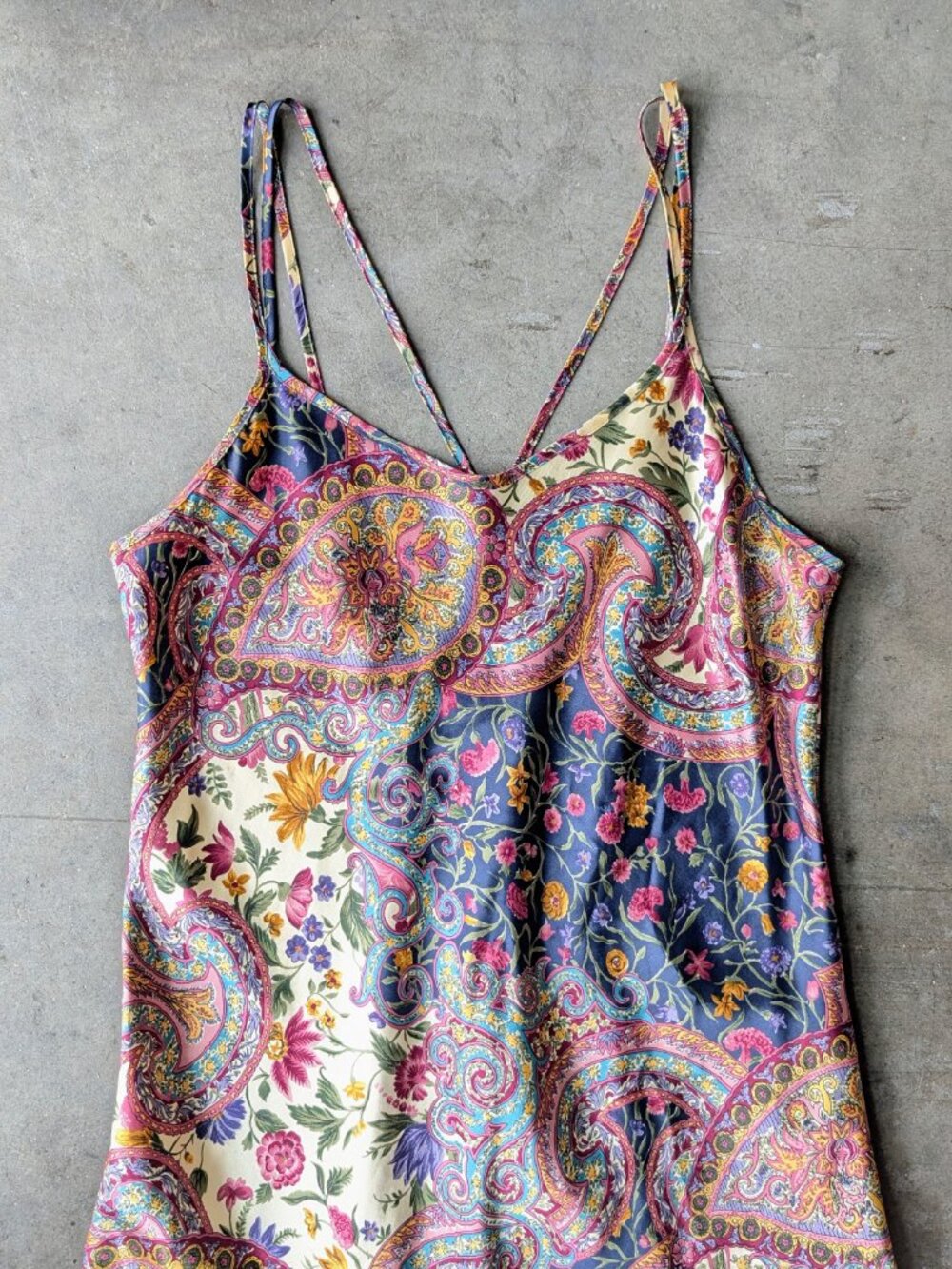 Vintage California Dynasty Colorful Paisley Satin Nightgown and Robe Set S/M - Picture 3 of 14